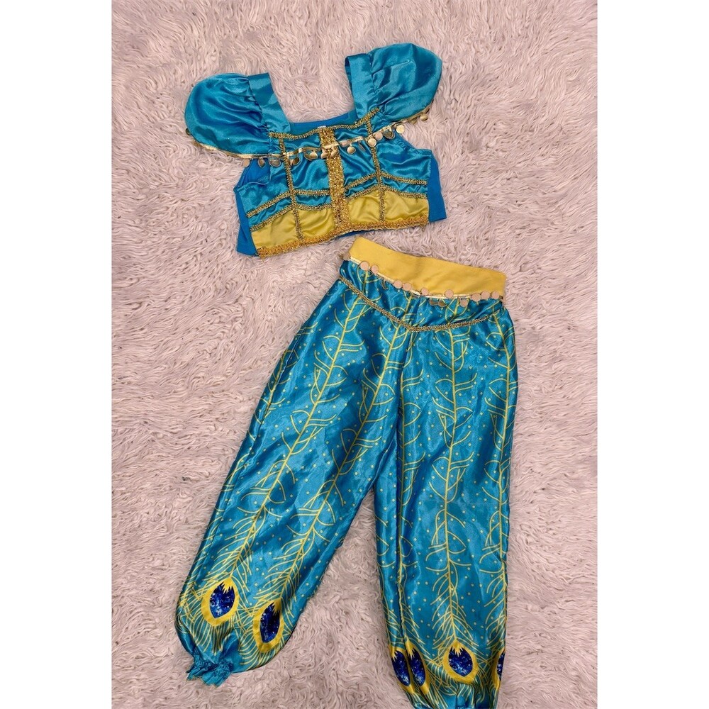 Disney Princess Jasmine Costume Set Girls Size 8 Blue Gold Top & Pants Boutique
